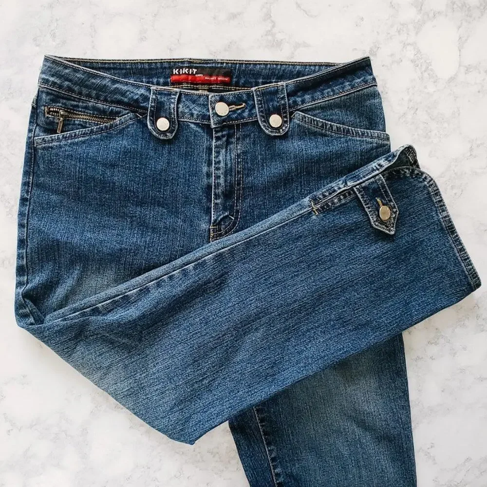 KIKIT High Waist Cropped Jeans button detail sz 8 - Picture 2 of 8